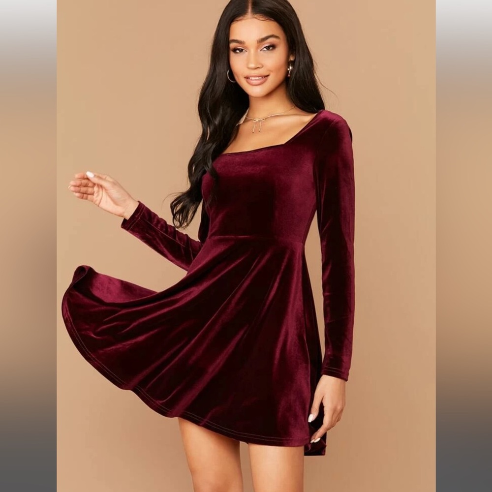SHEIN Burgundy Velvet Dress